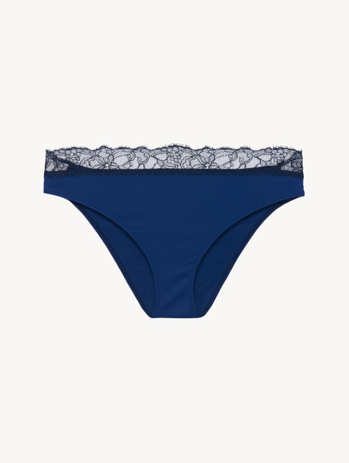 Blue silk medium briefs with frastaglio