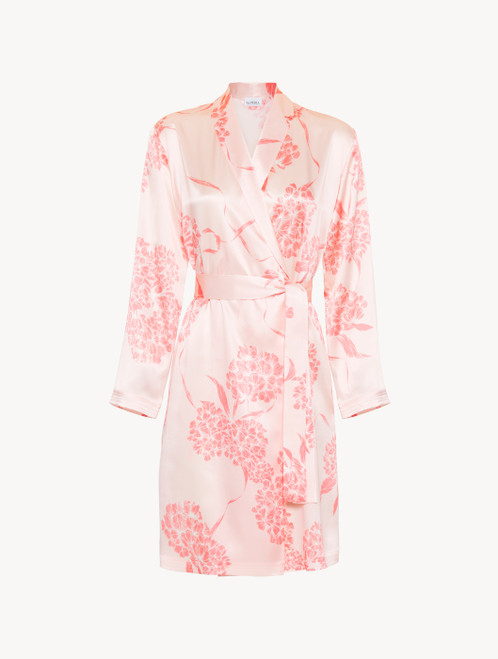 Silk short robe with soft pink florals