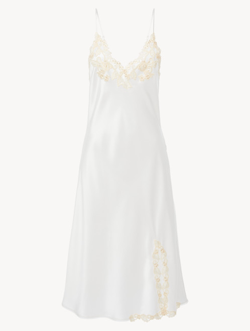 White silk satin short nightgown with frastaglio_0