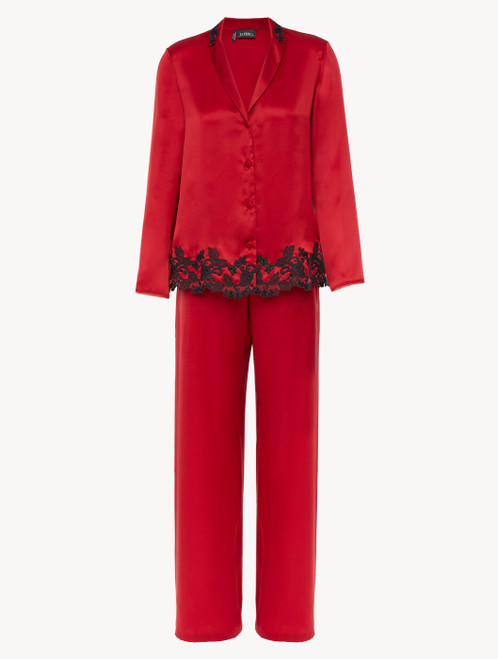 Red silk long pyjamas with frastaglio_4
