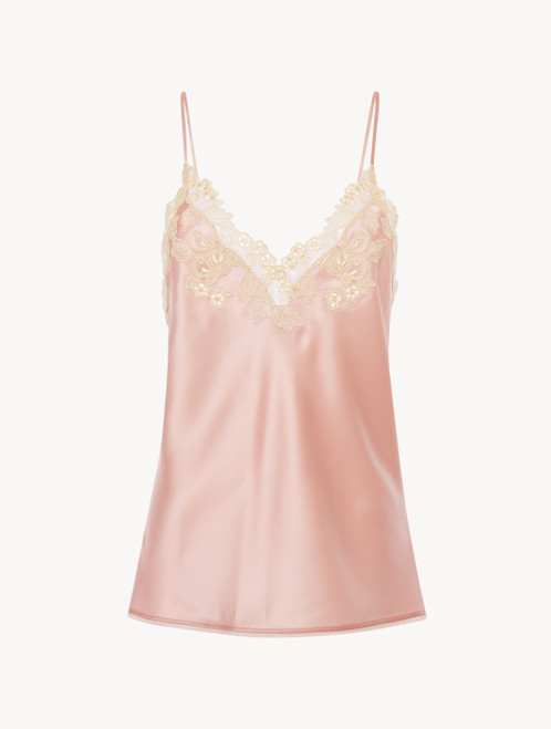 Silk Camisole Top with Leavers lace in Pink