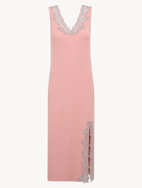 Cashmere Blend Ribbed Long-sleeved Top in Blush Clay with