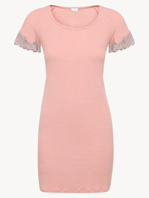 Cashmere Blend Ribbed Short Nightgown in Blush Clay with Frastaglio_3