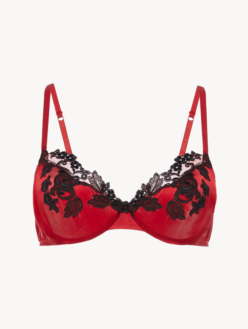 Silk Underwired Bra in red with black frastaglio_2