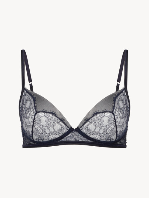 Soft Bralette in Steel Blue and Black with Leavers lace_0