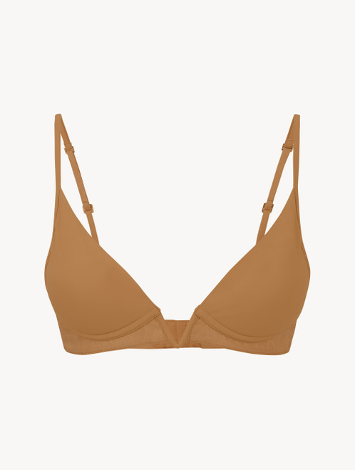 Hazel-coloured non-wired padded triangle V-bra_7