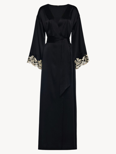 Black long silk robe with frastaglio - La Perla - UK