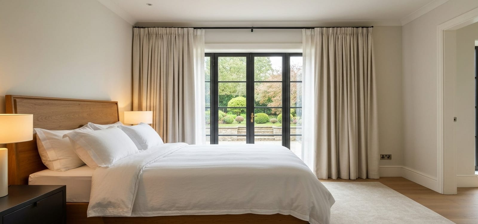 Serene bedroom with neutral tones and natural light