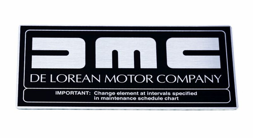 8. DMC Air Cleaner Label (small early cars) Stainless - DeLorean