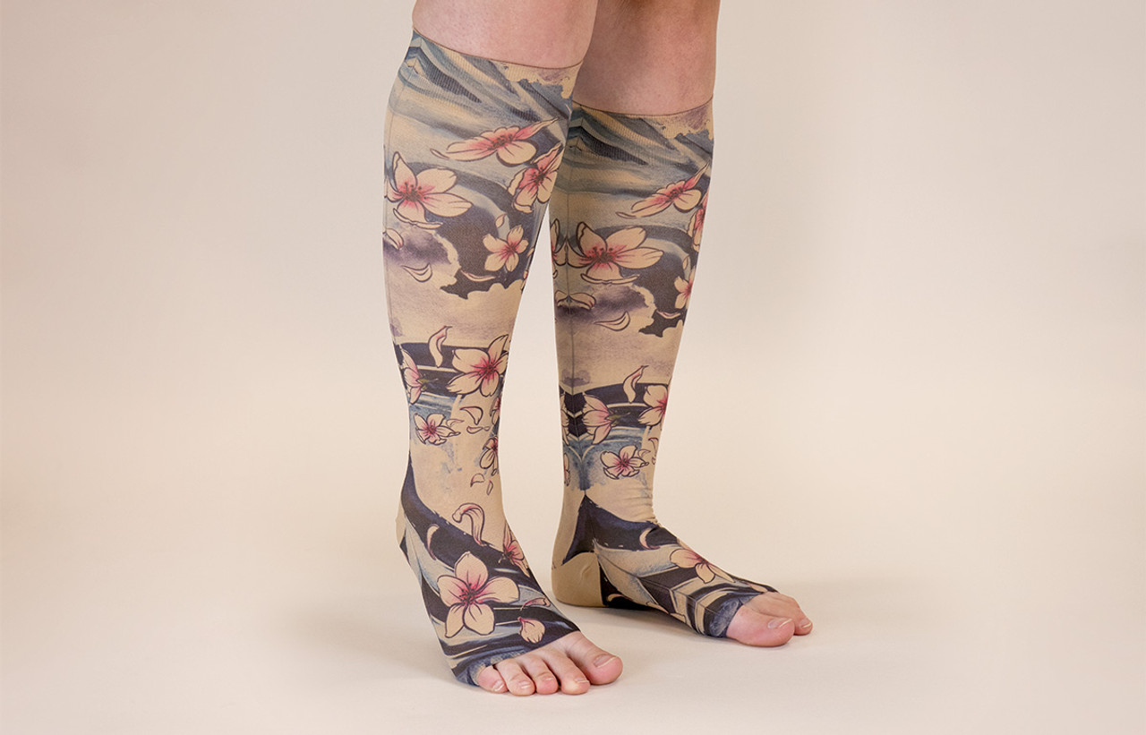 Sakura Beige Knee High - LympheDIVAs