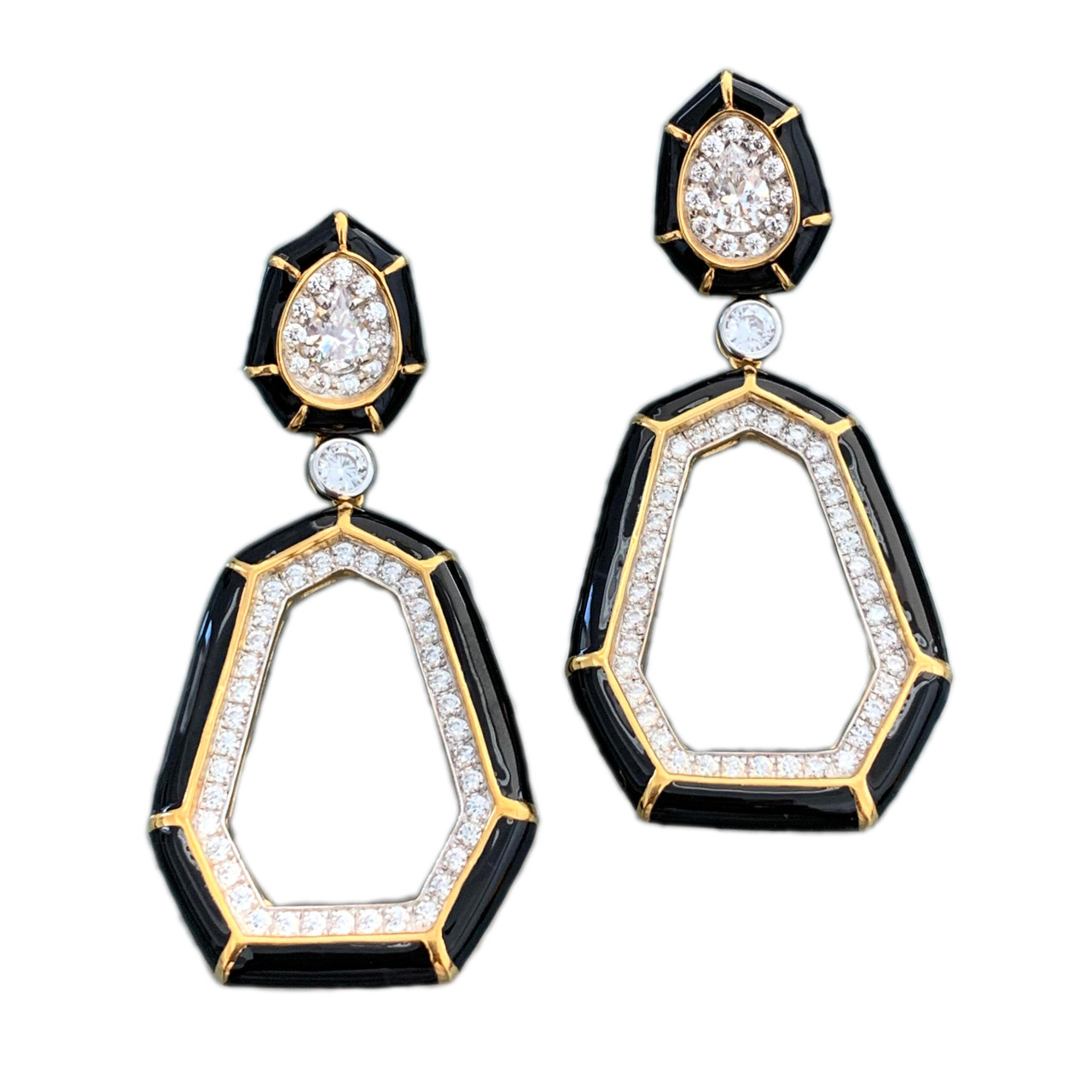 Septagon Door Knocker Black Enamel Vermeil Drop Earrings - Bijoux Num