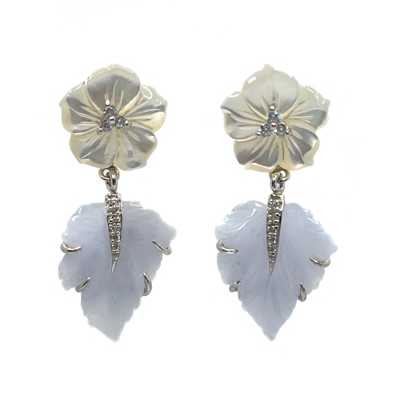 Chalcedony Mother of Pearl Gold Post Earrings