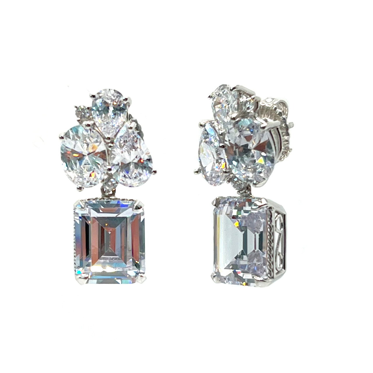 Doux Earring with Emerald cut Garnet, VS Diamond | 3.74 carats Rectangle  Garnet Drops Earring in 14k White Gold | Diamondere