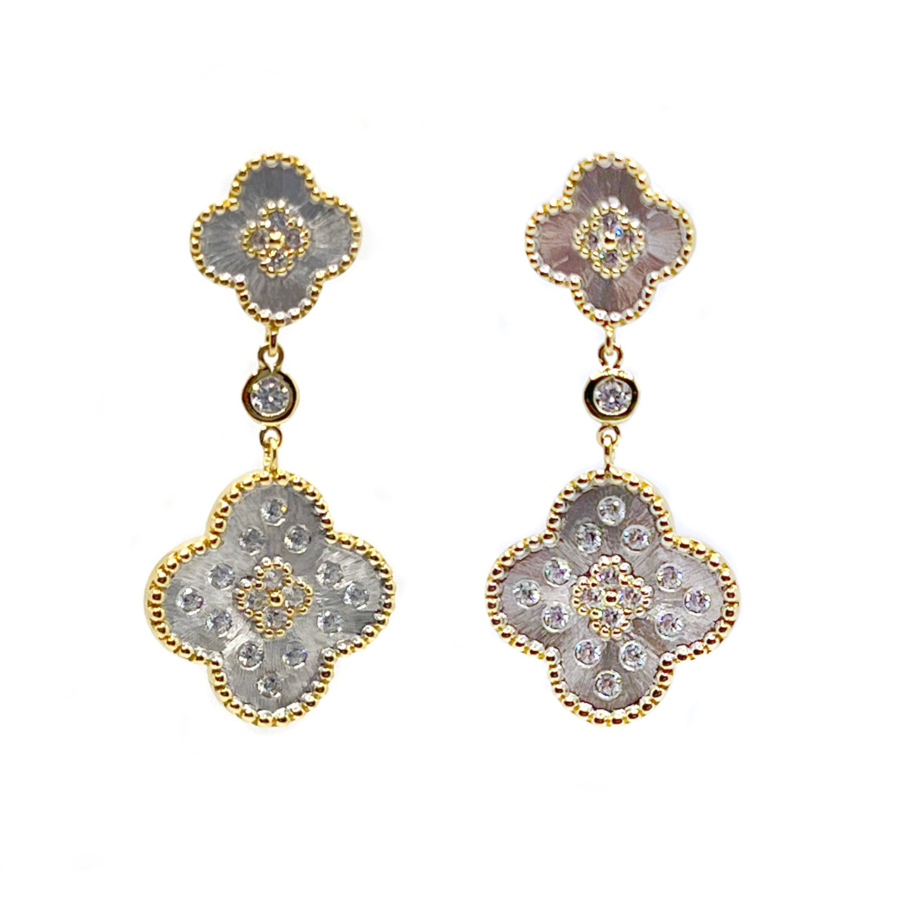 Triple Flower Two Tone Drop Earrings - PRINZZESA BOUTIQUE