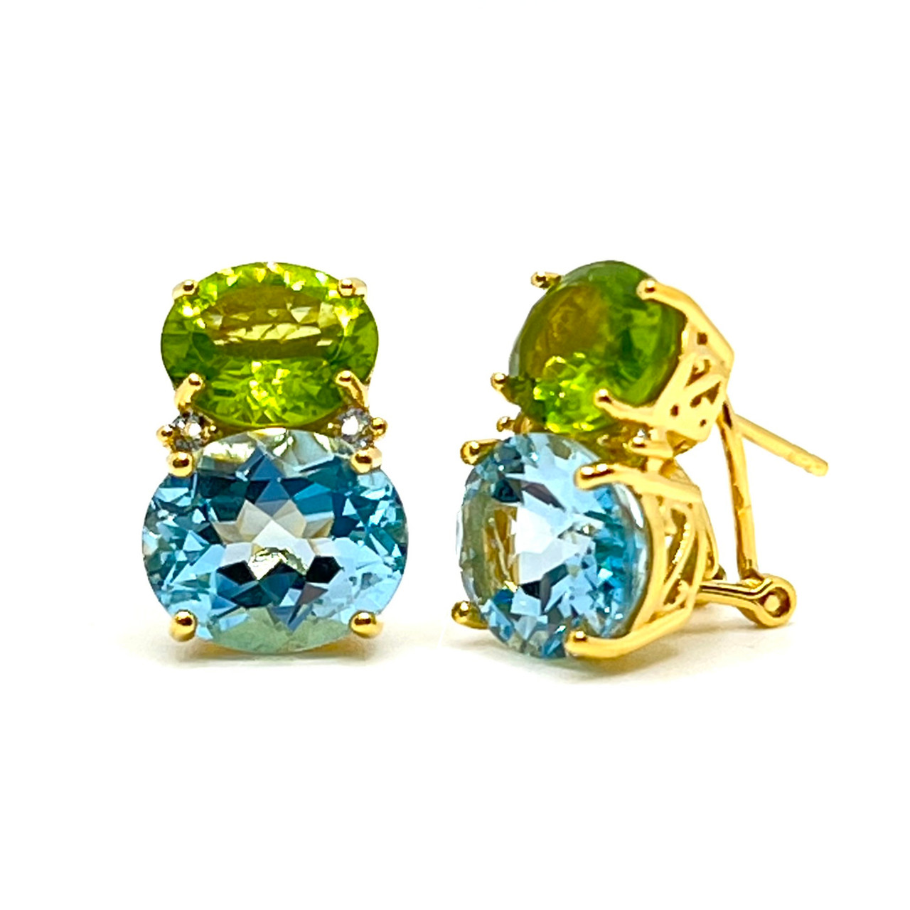 Double Oval Peridot Blue Topaz Earrings