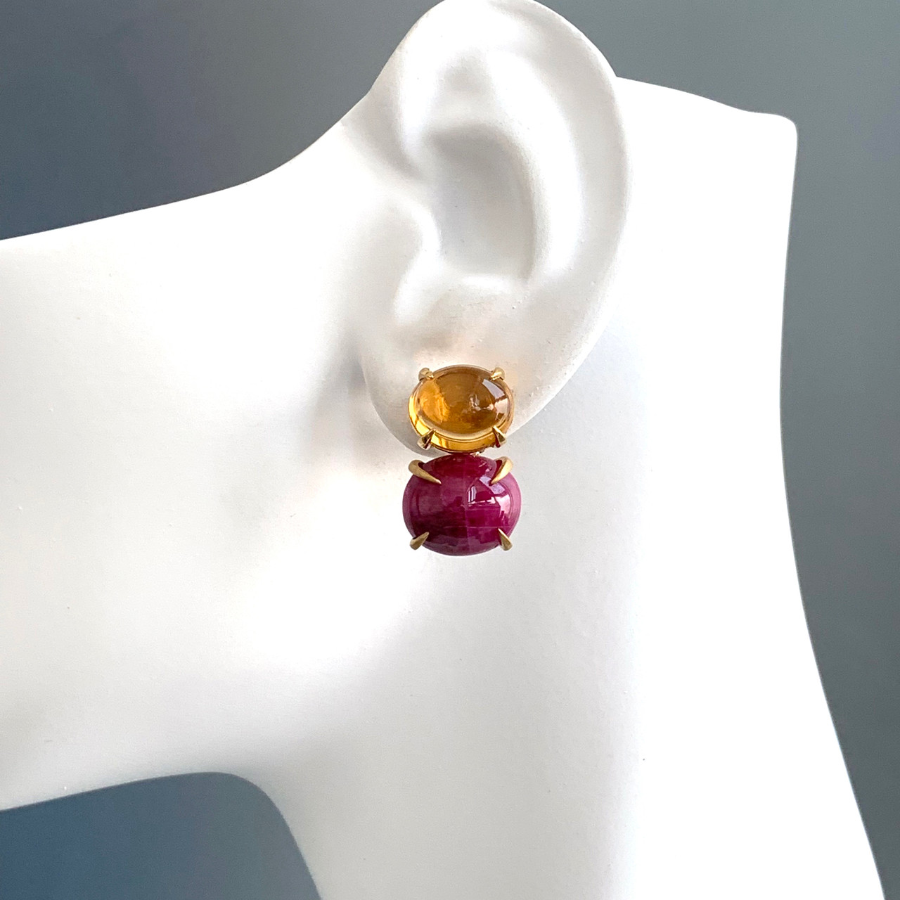 Cabochon Ruby Diamond Gold Detachable Drop Earrings For Sale at 1stDibs | cabochon  ruby earrings, detachable earring drops, removable earrings drop