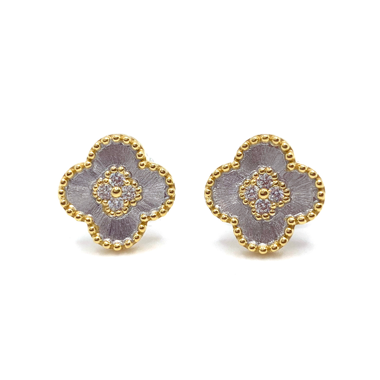 14K Solid Gold Clover Stud Earrings Thin Earrings 