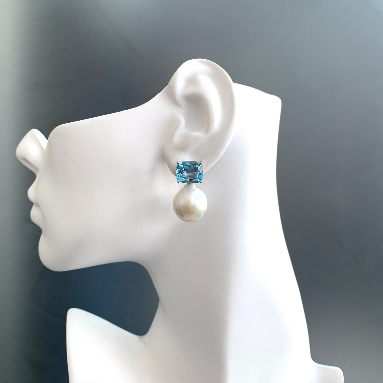 14kt Blue Topaz Baroque Pearl Drop Earrings