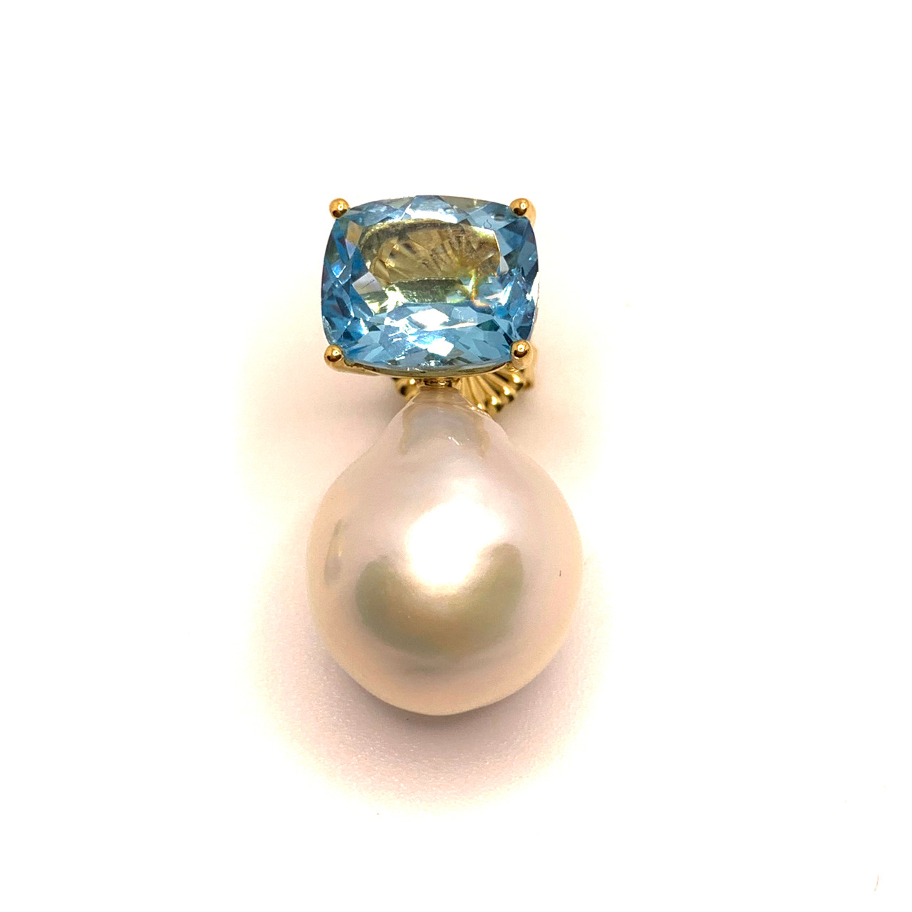 Cushion-cut Blue Topaz and White Baroque Pearl Drop Vermeil Earrings