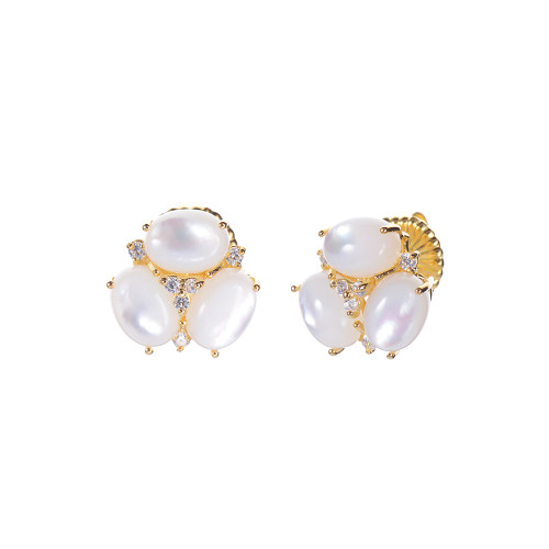 Triple Oval Mother of Pearl Stud Vermeil Earrings