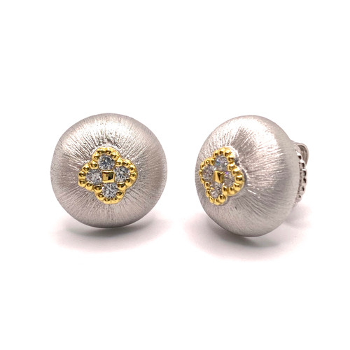 Clover center Round Stud Two-tone Earrings