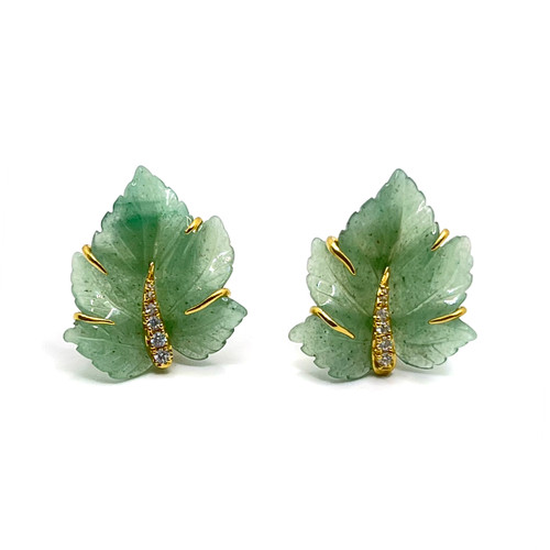 Carved Green Aventurine Leaf Earrings