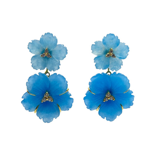 Medium Double Carved Blue Quartzite Flower Drop Earrings