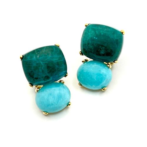 Cushion Chrysocolla & Oval Amazonite Drop Earrings