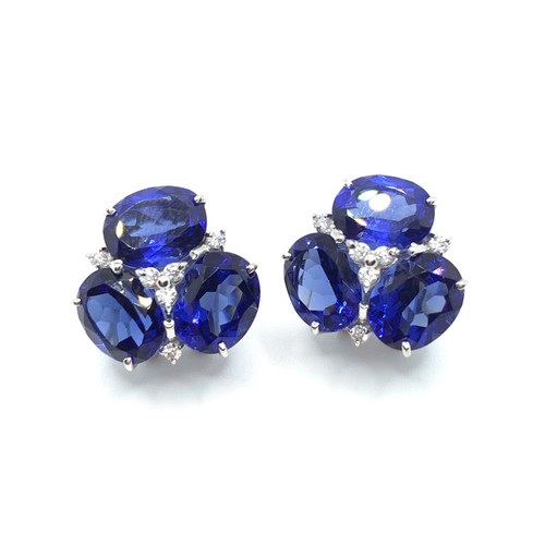 Triple Oval Lab-created Sapphire Earrings