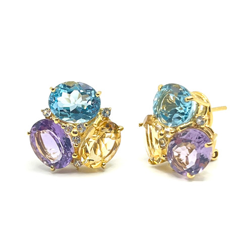 Triple Oval Amethyst, Blue Topaz, Citrine Vermeil Earrings