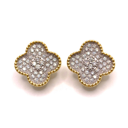 Pave Clover Shape Two-tone Vermeil Earrings