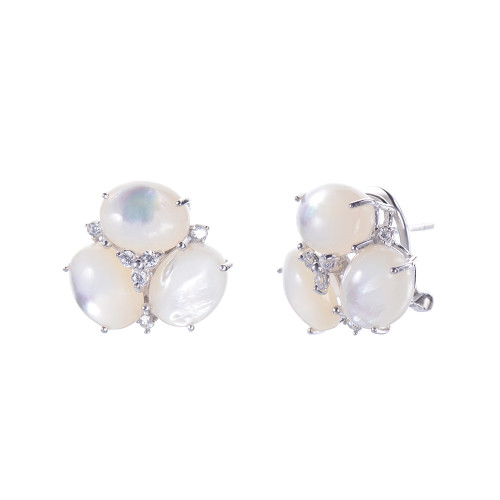 Triple Oval Mother of Pearl Earrings Rhodium Plate