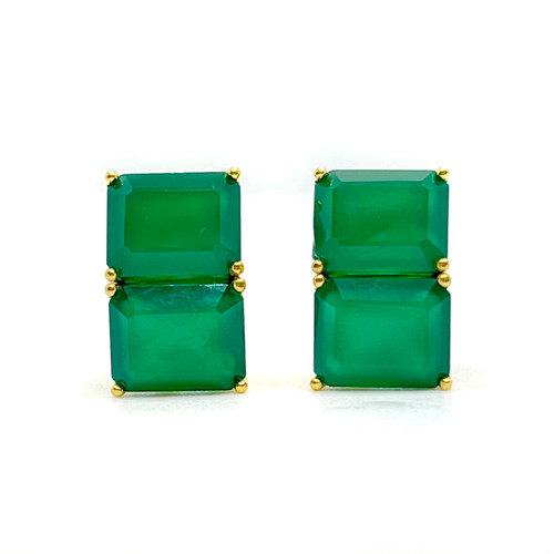 Double Emerald-cut Green Onyx Earrings