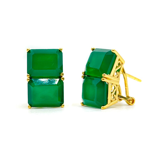 Double Emerald-cut Green Onyx Earrings