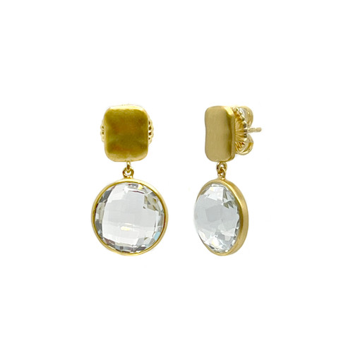 Round White Topaz Drop Earrings