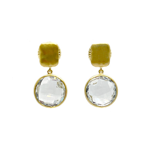 Round White Topaz Drop Earrings