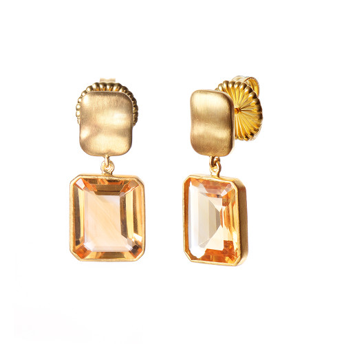 Octagon Citrine Drop Earrings