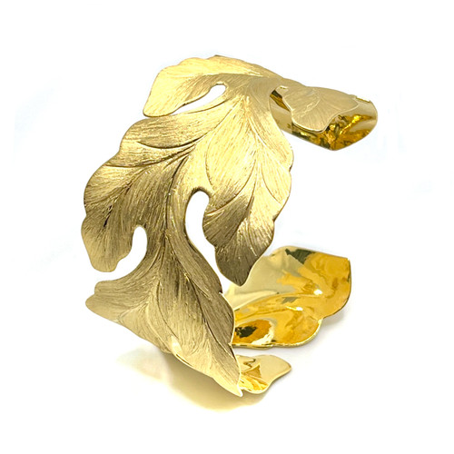 Leaf Pattern Vermeil Cuff Bracelet