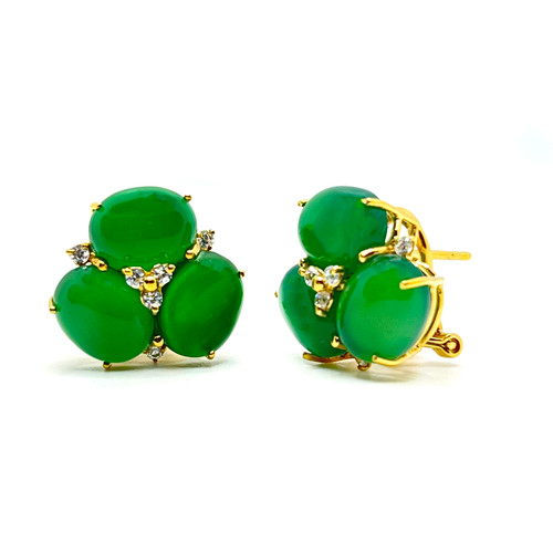 Triple Oval Green Agate Vermeil Earrings