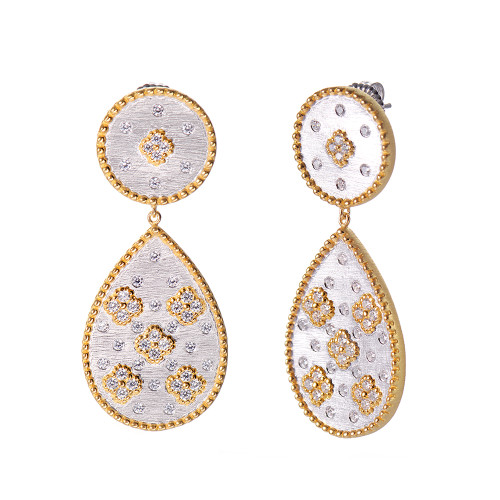 Clover-pattern Pear-shape Two-tone Drop Earrings