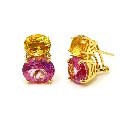 Double Oval Citrine & Lab Pink Sapphire Earrings