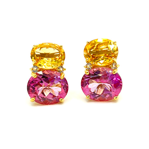 Double Oval Citrine & Lab Pink Sapphire Earrings