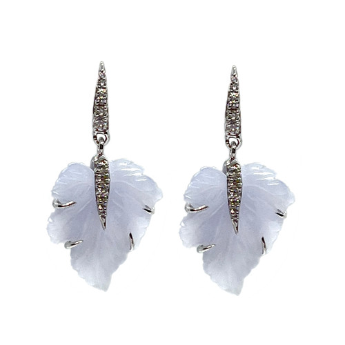 Carved Chalcedony Leaf Dangle Earrings