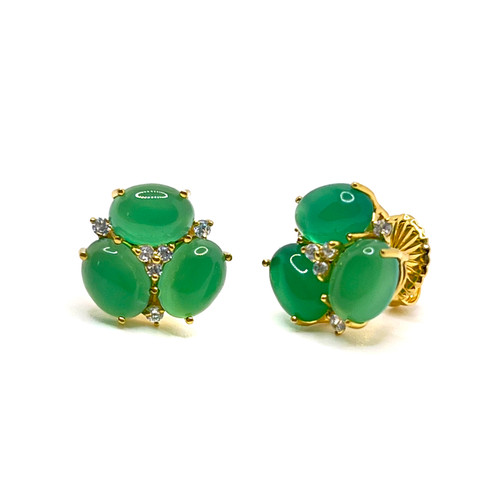 Triple Oval Green Agate Vermeil Stud Earrings Triple Oval Green Agate Vermeil Stud Earrings
