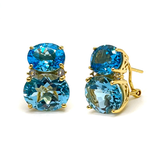 Double Oval Swiss Blue Topaz & Sky Blue Topaz Earrings