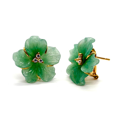 Carved Green Aventurine Flower Earrings