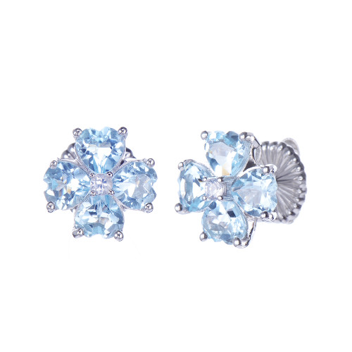 Blue Topaz Flower Stud Earrings