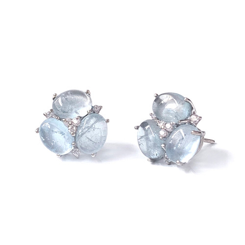 Triple Oval Aquamarine Stud Earrings