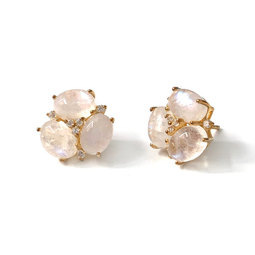 Triple Oval Rainbow Moonstone Vermeil Stud Earrings