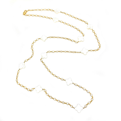 Clover-shape Mother of Pearl Long Station Vermeil Necklace